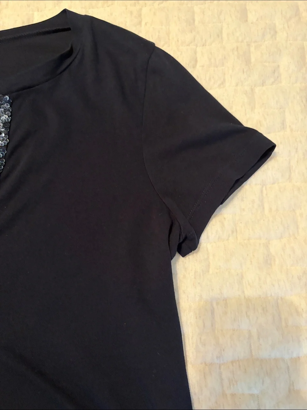 J. Crew Navy Short Sleeve V-Neck Top with Sequin Trim